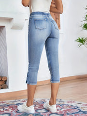 Elastic Waist Denim Capris Slim Fit Jeans