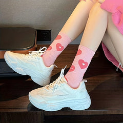 6 Pairs Heart & Plaid Print Socks Women's Mid Tube Stockings