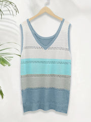 Colorblock Pointelle V Neck Sweater Vest