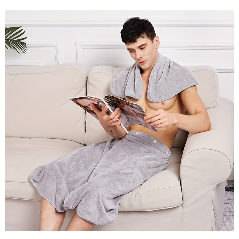 Soft Men's Bath Towel with Pocket Sauna Skirt for Shower and Bathing