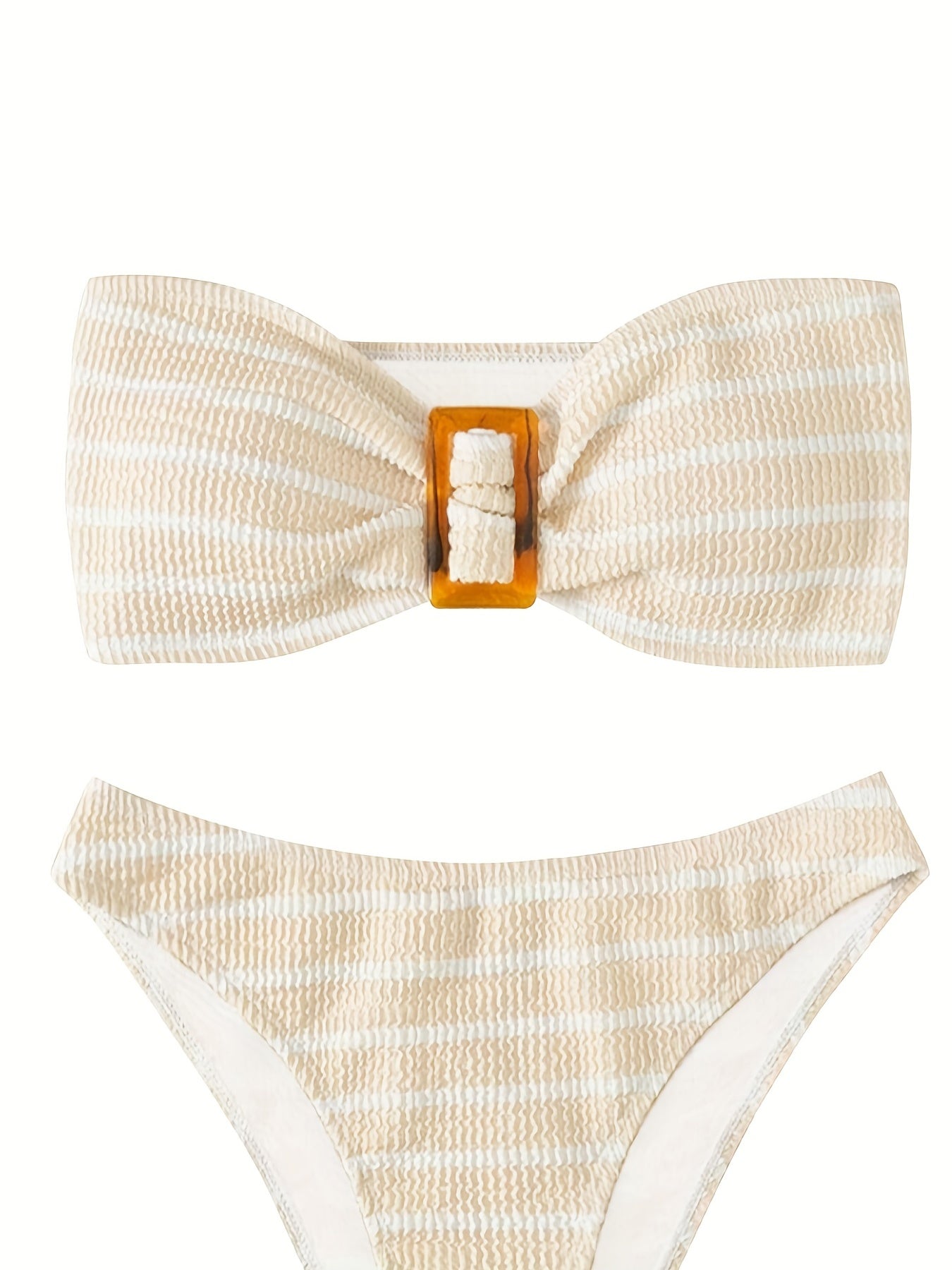 Striped Bandeau Bikini High Cut Swimsuit Set