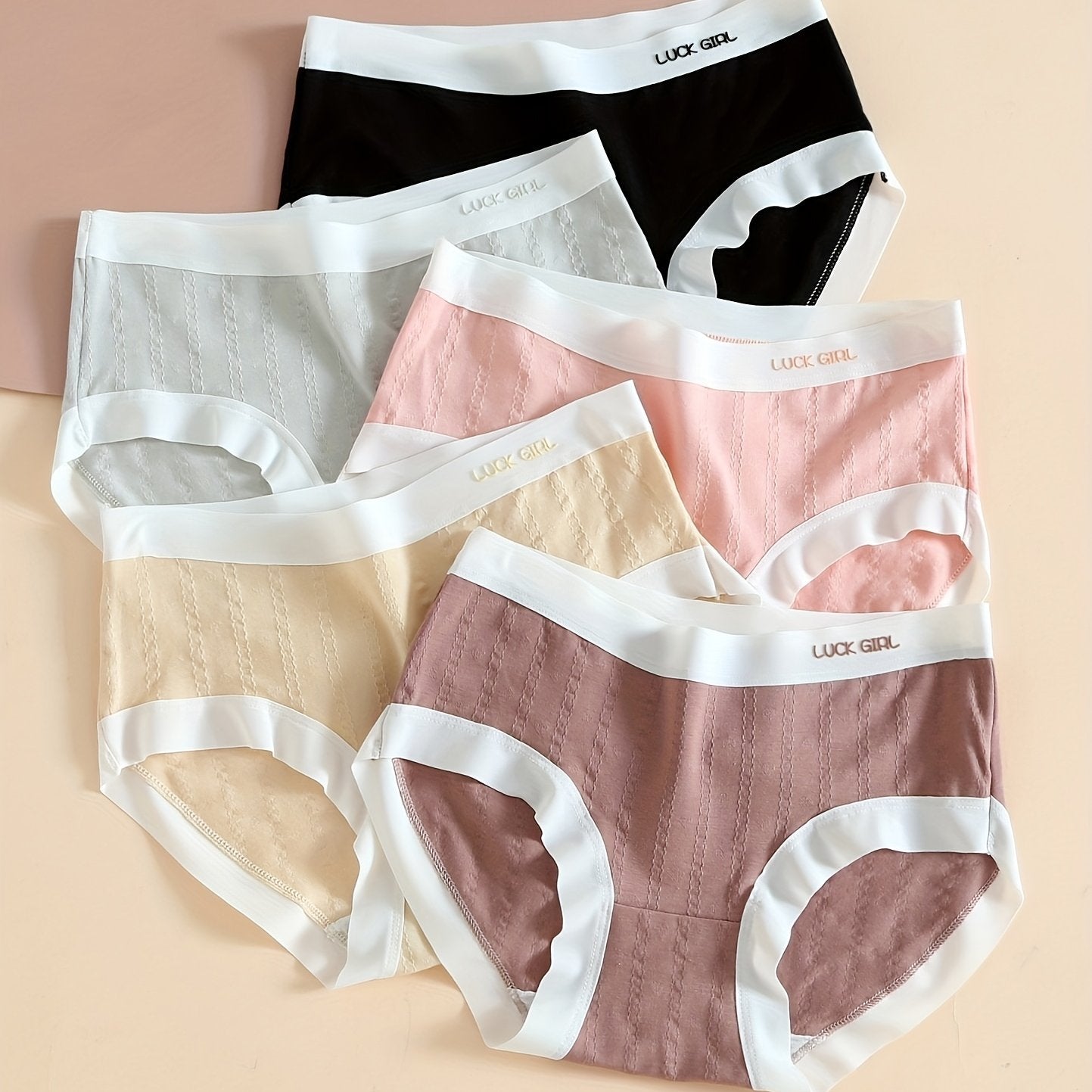 5pcs Colorblock Textured Briefs Soft Intimates Panties Women's Lingerie