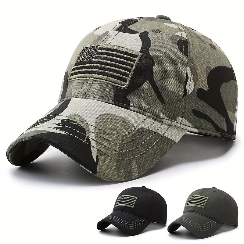 Camouflage Baseball Cap with American Flag Print