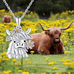 Cow Flower Pendant Necklace Animal Jewelry Gift For Girls