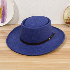 Winter Woolen Jazz Hat Wide Brim Sunshade Retro Flat Top Hat