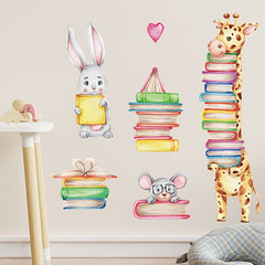 Giraffe Rabbit Book Wall Sticker for Kids Room Decor
