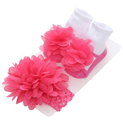 Baby Girls Bow Flowers Decor Sock & Headband Set For Infants