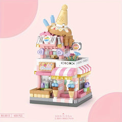 City Street View Building Block Set DIY Ice Cream Coffee Flower Shop Model Toy