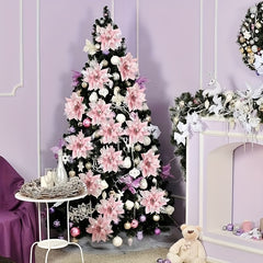5pcs Glitter Christmas Flowers Xmas Tree Ornaments Decorations