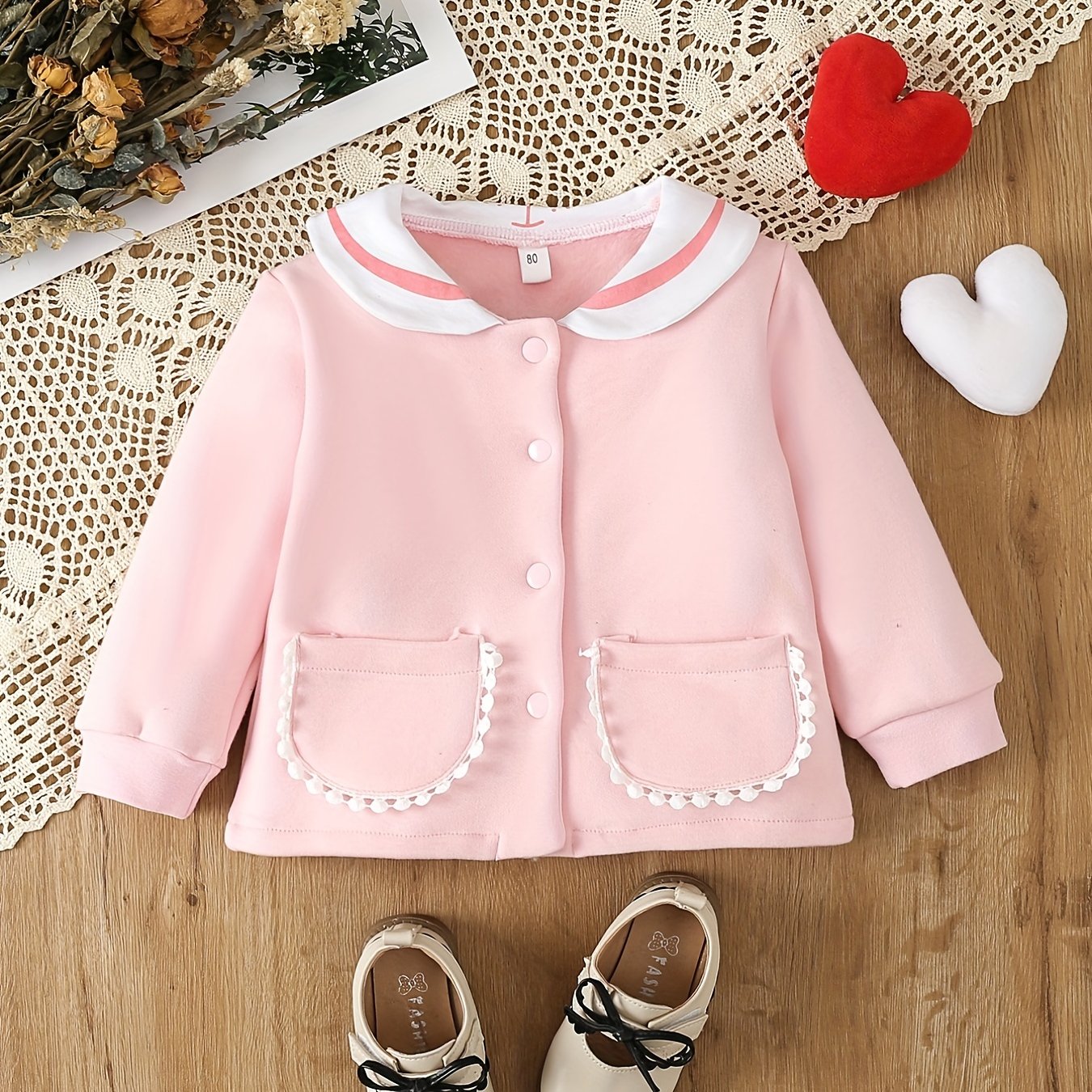 Baby Girl Kitten Print Doll Collar Baseball Coat