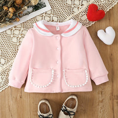 Baby Girl Kitten Print Doll Collar Baseball Coat