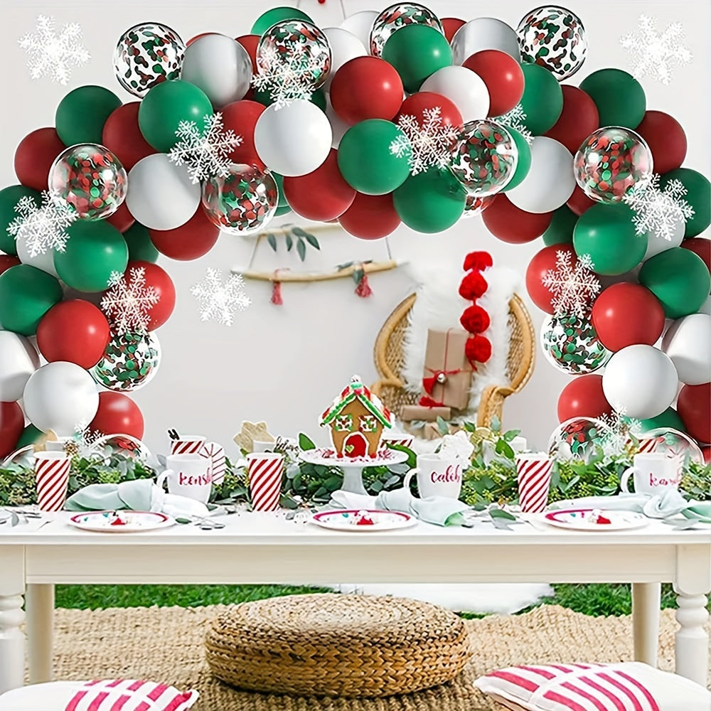 Christmas Balloons Arch Garland Kit with Hanging Snowflakes