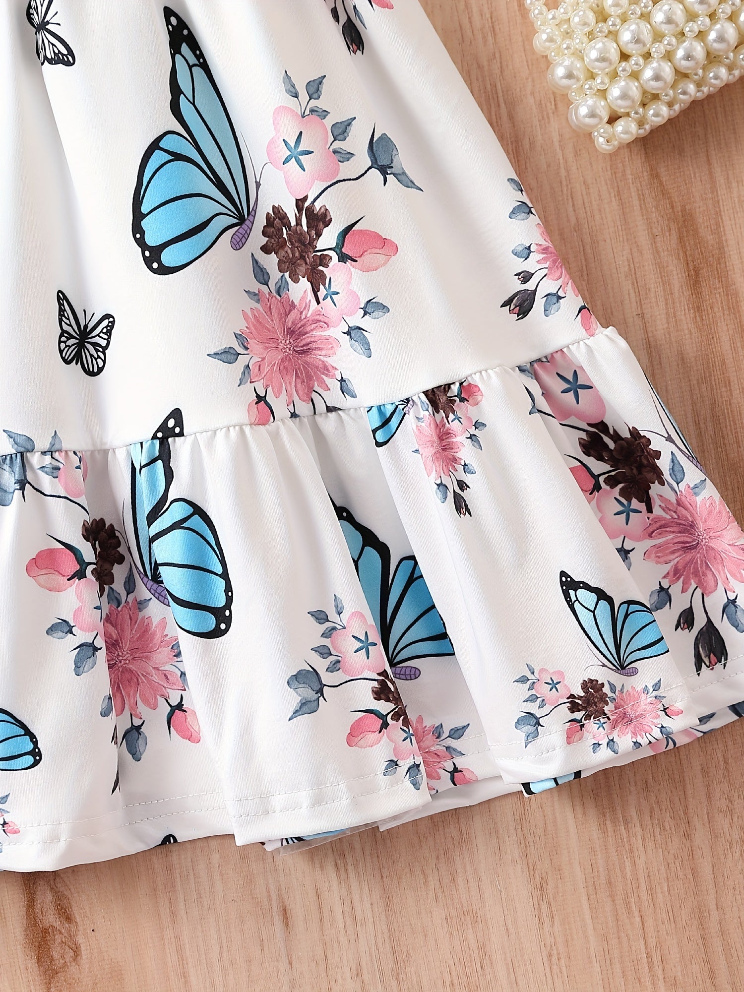 Girls Butterfly Ruffle Sleeve Cotton Dress For Party Beach Holiday