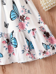 Girls Butterfly Ruffle Sleeve Cotton Dress For Party Beach Holiday