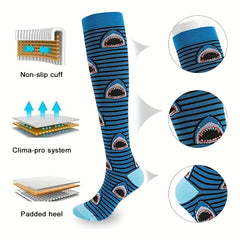5 Pairs Compression Socks Striped Calf Wear Resistant Nylon Outdoor Sports