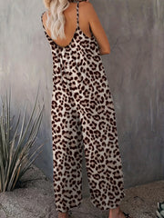 Leopard Print Wide Leg Jumpsuit Sleeveless Casual Jumpsuit