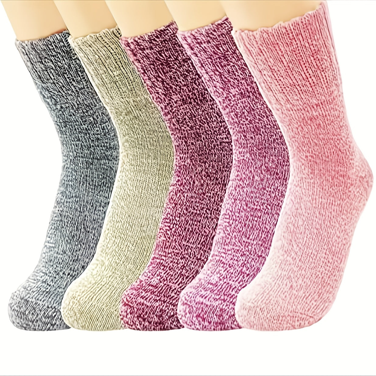 5 Pairs Winter Thick Warm Socks Women's Soft Cotton Casual Warm Socks