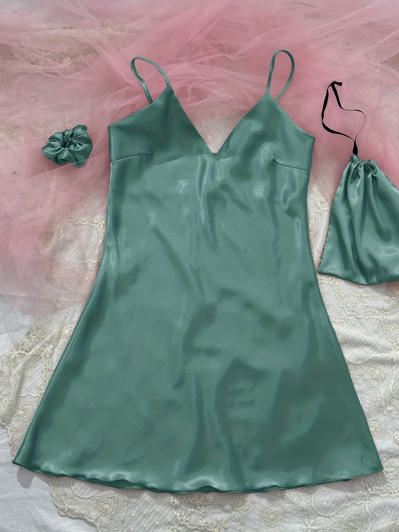 Sexy Satin Nightdress Deep V Spaghetti Strap Women's Sleepwear