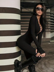 Criss Cross Slim Jumpsuit Long Sleeve Casual Women's Clothing