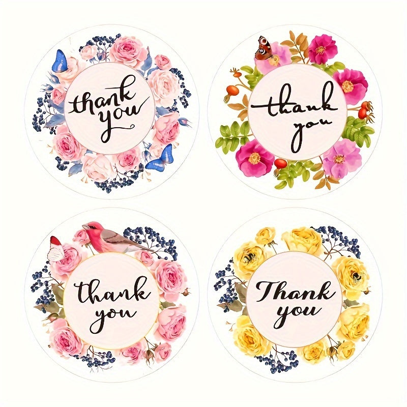 500pcs Thank You Stickers Flower Bird Pattern PVC Sealing Stickers