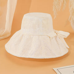 Beige Lace Embroidery Sun Hat Mesh Bucket Hat