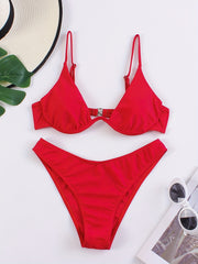 Red Triangle High Strech Bikini Set Spaghetti Straps Sexy Swimsuit
