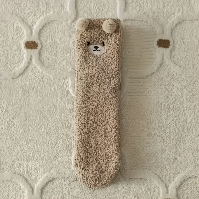 5 Pairs Women's Winter Fluffy Socks 3D Bear Fleece Sock