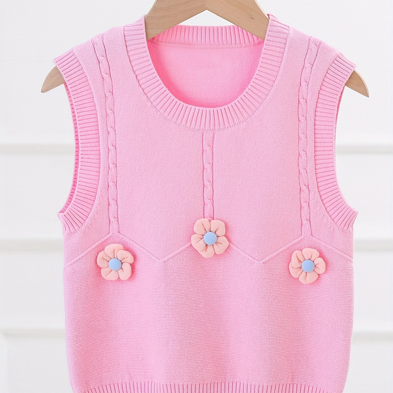 Girls' Knit Vest Flower Decor Sweater Pullover for Autumn/Winter