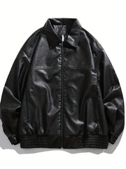 Men's Vintage Lapel Collar PU Leather Jacket