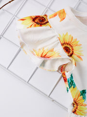 Girls Sunflower Graphic Dress Ruffled Sleeves for Party