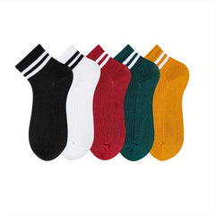 5 Pairs Stripe Print Socks Comfy & Breathable Short Socks Women's Stockings