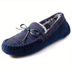 Men's Tassel Bow Tie Plaid Loafers With Fleece