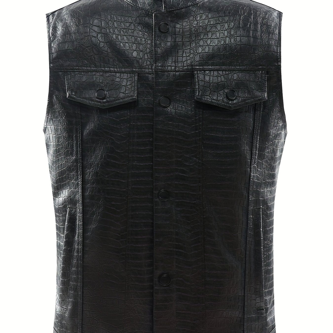Men's Casual PU Leather Vest Button Up Lapel Sleeveless Punk Style