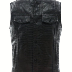 Men's Casual PU Leather Vest Button Up Lapel Sleeveless Punk Style