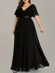 Solid Ruffle Sleeve Maxi Formal Evening Dress