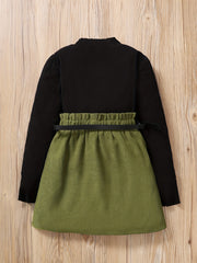 Girls Stylish Pullover Top & Skirt Set With Belt