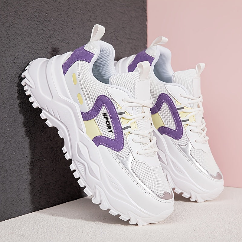 Women's Letter Lace up Chunky Sneakers Non slip Thick Sole Running Shoes