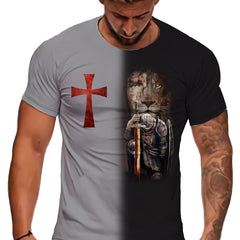 Men's Vintage Knight Pattern Sports T shirt Casual Tee Shirt For Summer