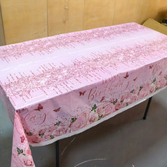 Pink Rose Flower Butterfly Tablecloth for Birthday Wedding Party