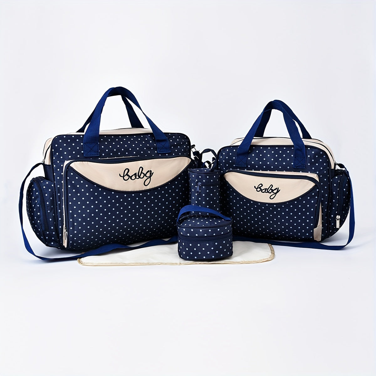 Polka Dot Large Mommy Bag 5pc Set Portable Mother Baby Diaper Bag