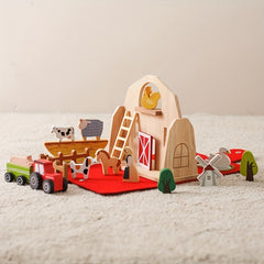 Wooden Baby Educational Play House Animal Barn Stacking Toys