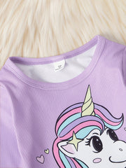 Unicorn Rainbow Pajamas Set for Girls, Long Sleeve Top & Polka Dot Pants