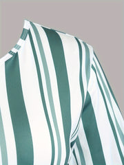Casual Pajamas Set Women's Striped Print Tee & Solid Pants 2 Piece Set