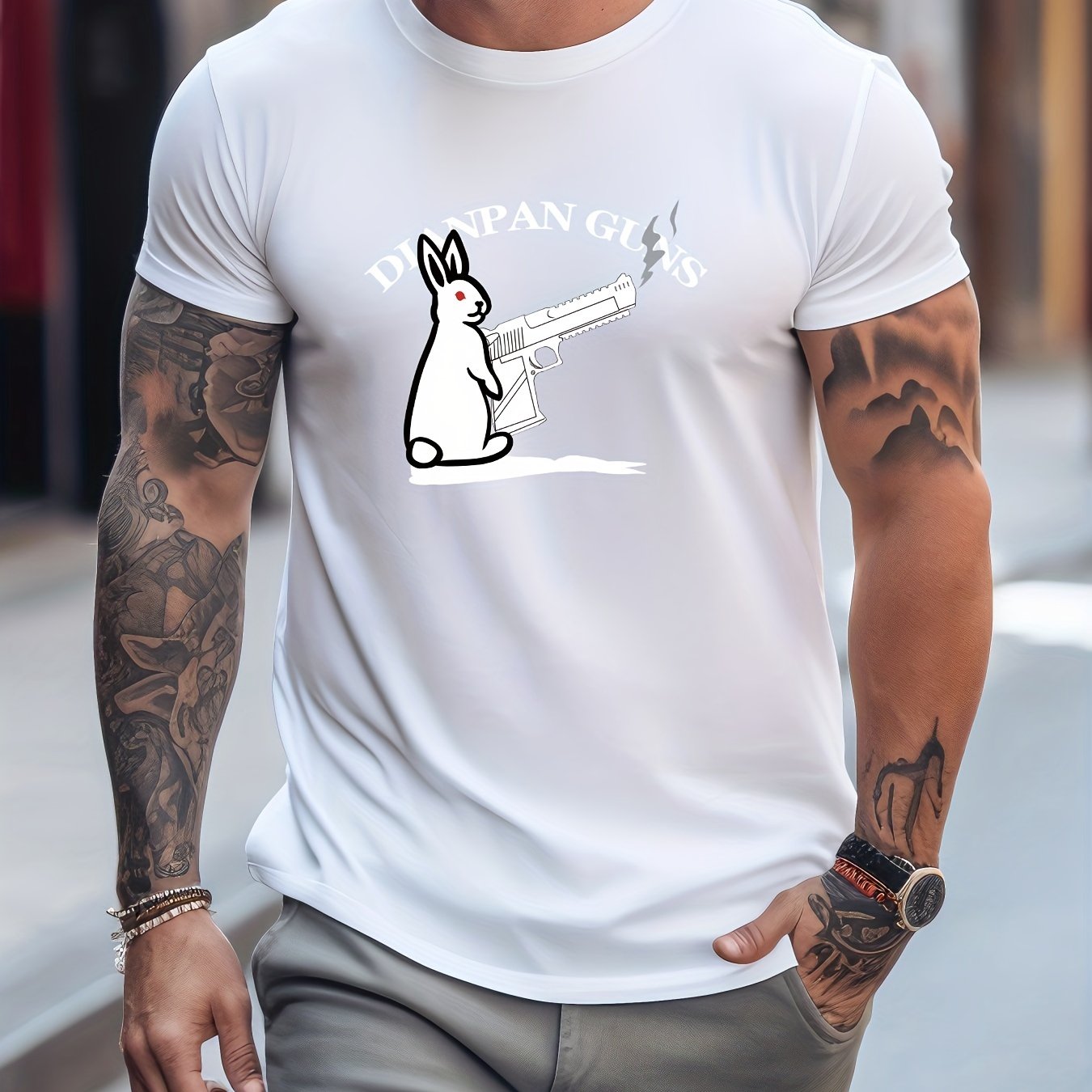 Men's Printed Leisure Sports Tee Casual Stretch T-shirt