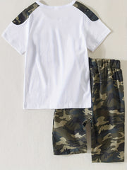 2pcs Boys Camo Pocket Tee & Shorts Sets Summer Outfits