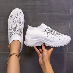 Rhinestone Decor Platform Slip-On Sneakers Outdoor Walking Shoes