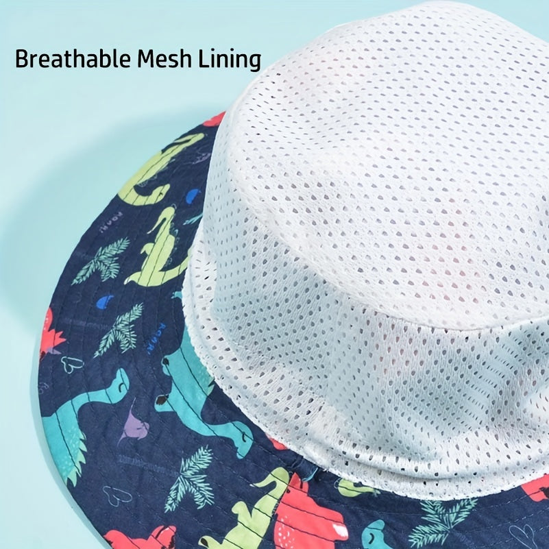 Kids' Dino Print Wide Brim Fisherman's Hat Sunscreen Bucket Cap