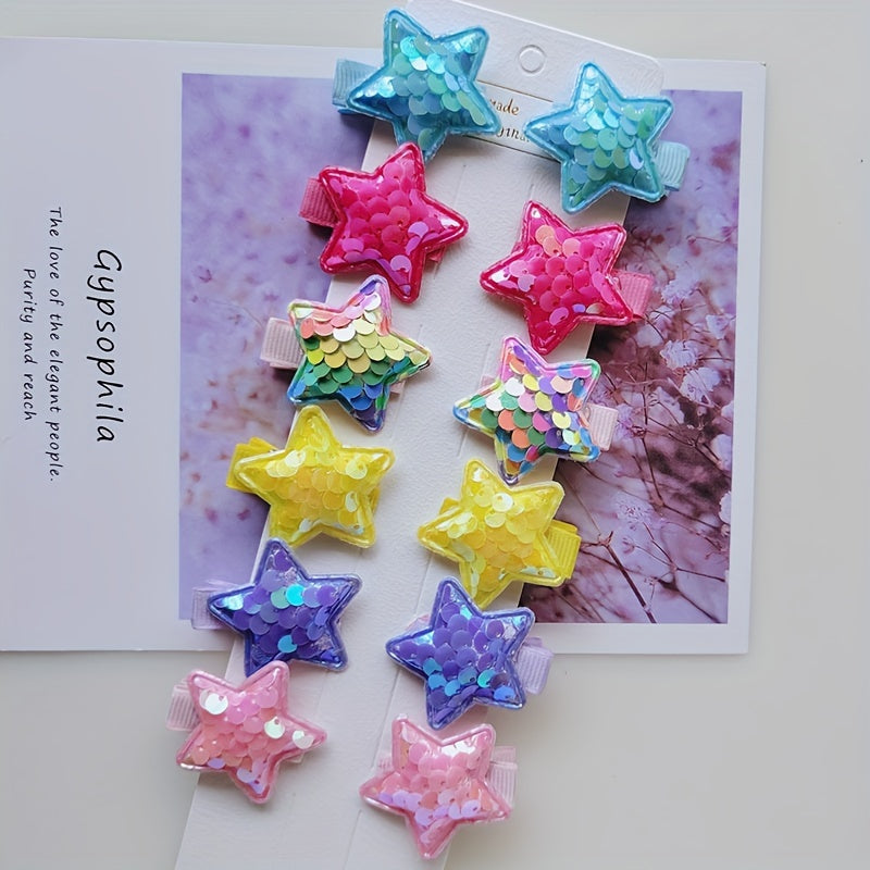 12pcs Crown Star Decoration Hair Clips Sequin Hairpin