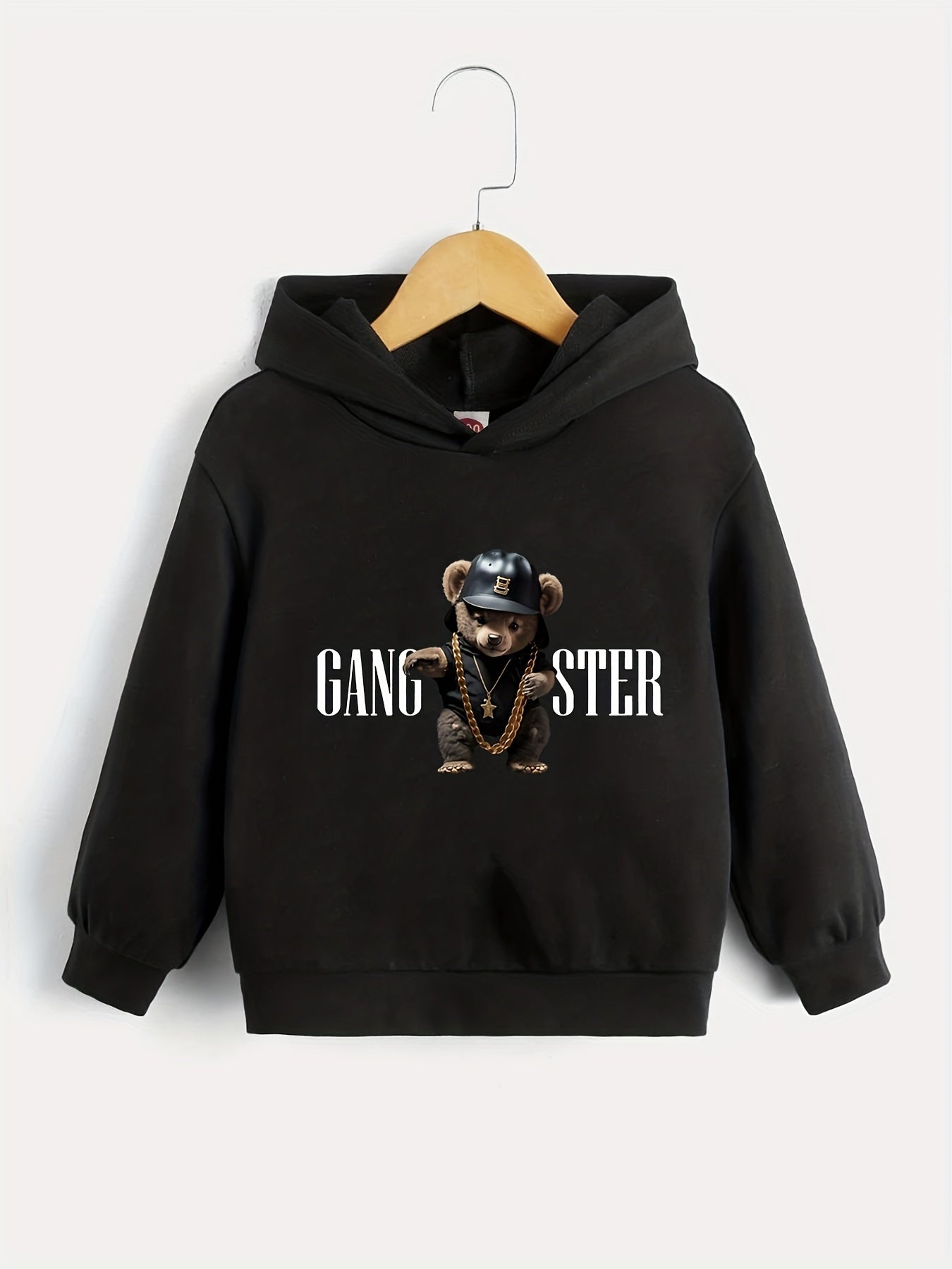Hip Hop Bear Print Boys Hooded Sweatshirt