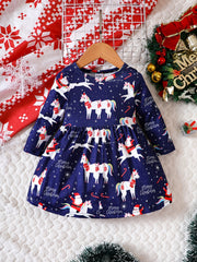 Toddler Girls Christmas Full Print Long Sleeve Dress